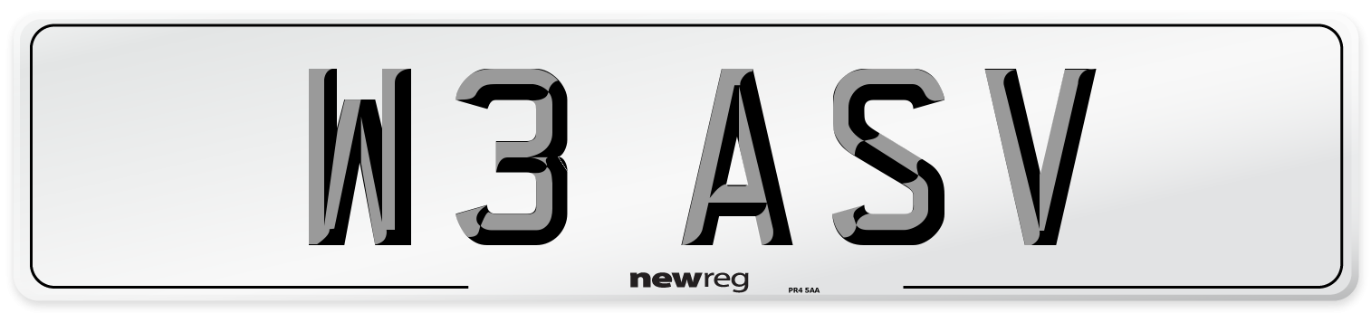 W3 ASV Number Plate from New Reg